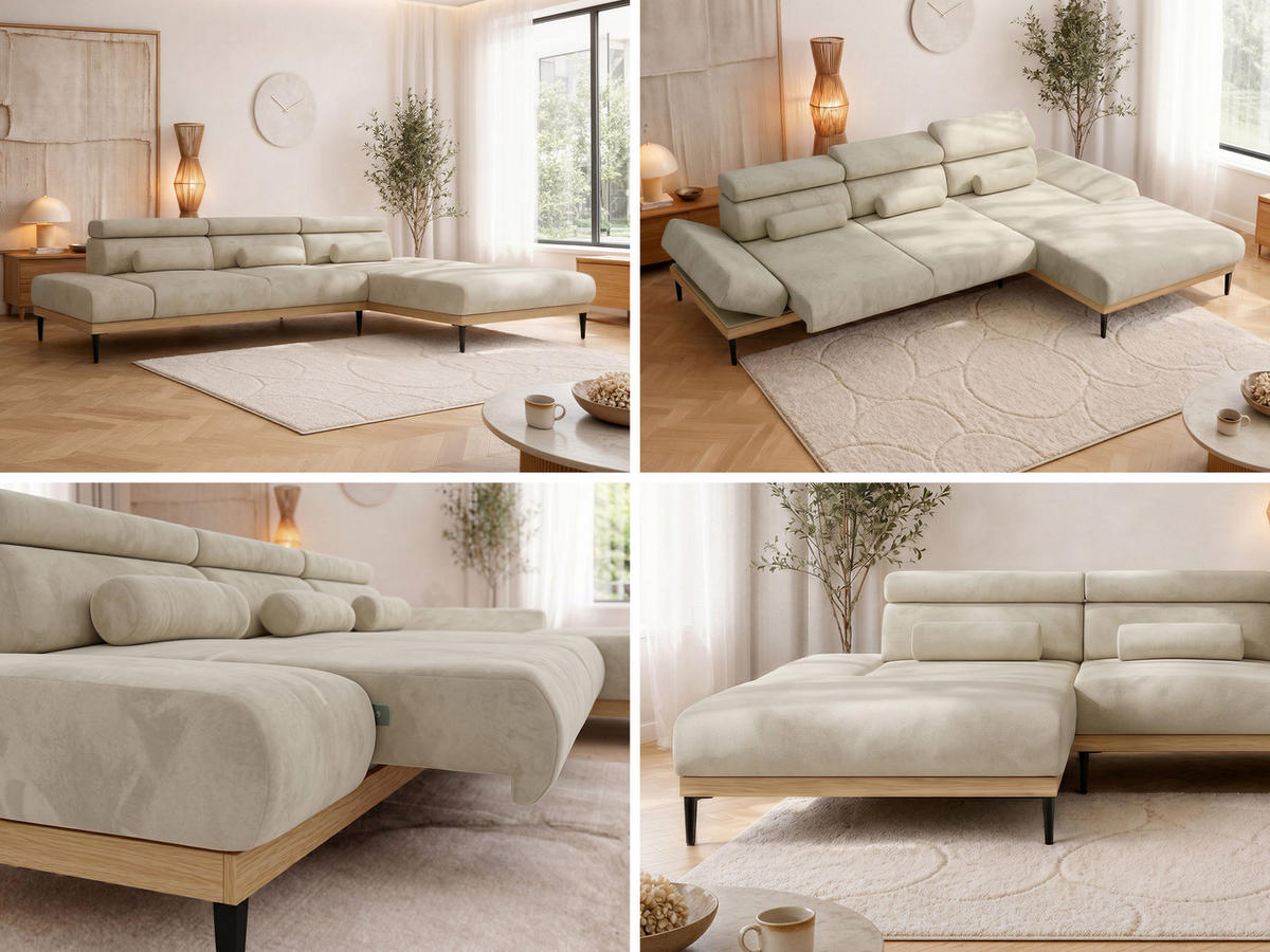 ROHOVÁ SEDAČKA PAVERO L - Béžová Samet - Vpravo - čierna/béžová, kov/textil (316/205cm) - MKS