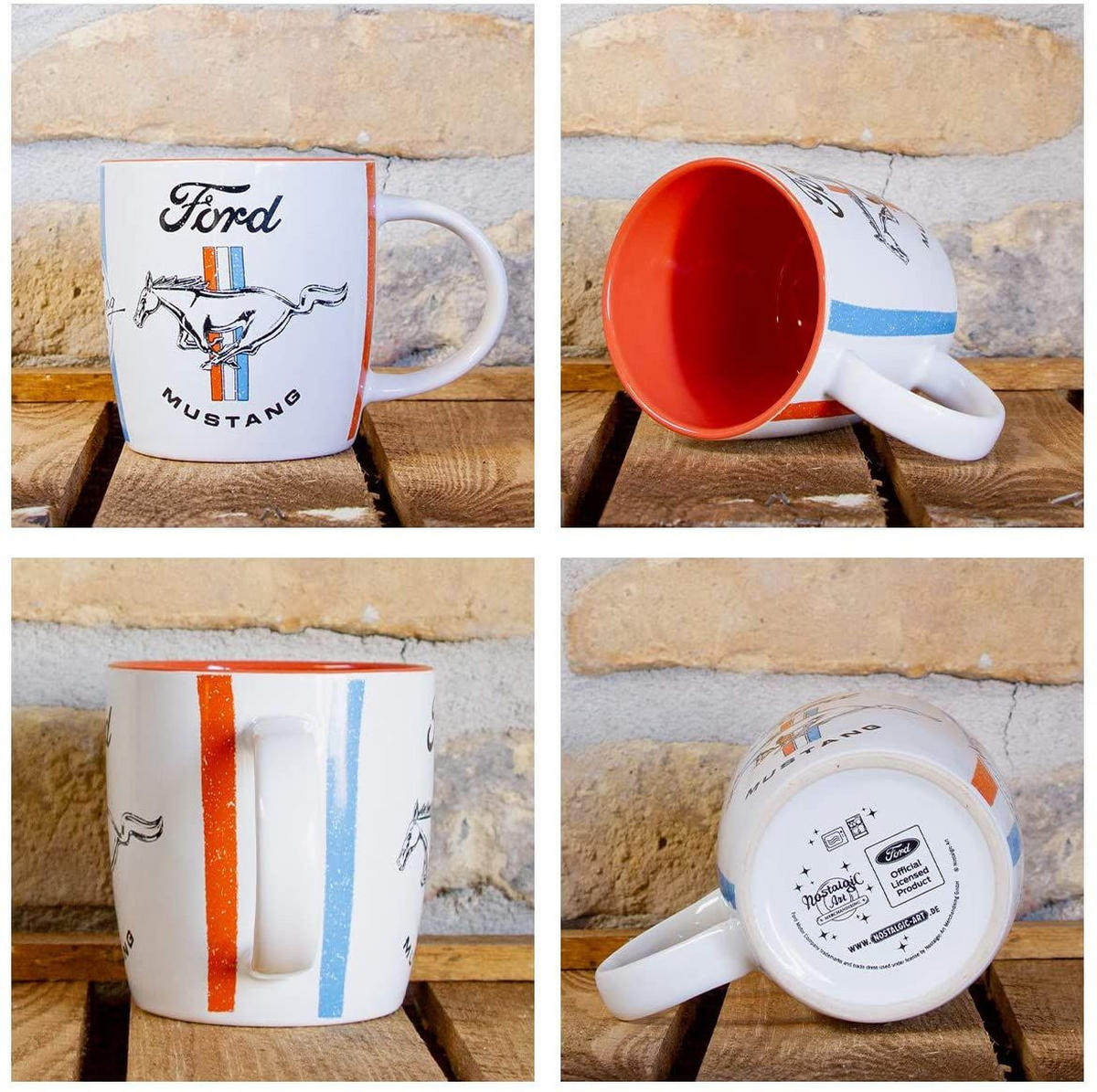 KAFFEETASSE 330 ml Ford Mustang Horse & Stripes Logo - Multicolor, Keramik (0.33L) - Nostalgic-Art