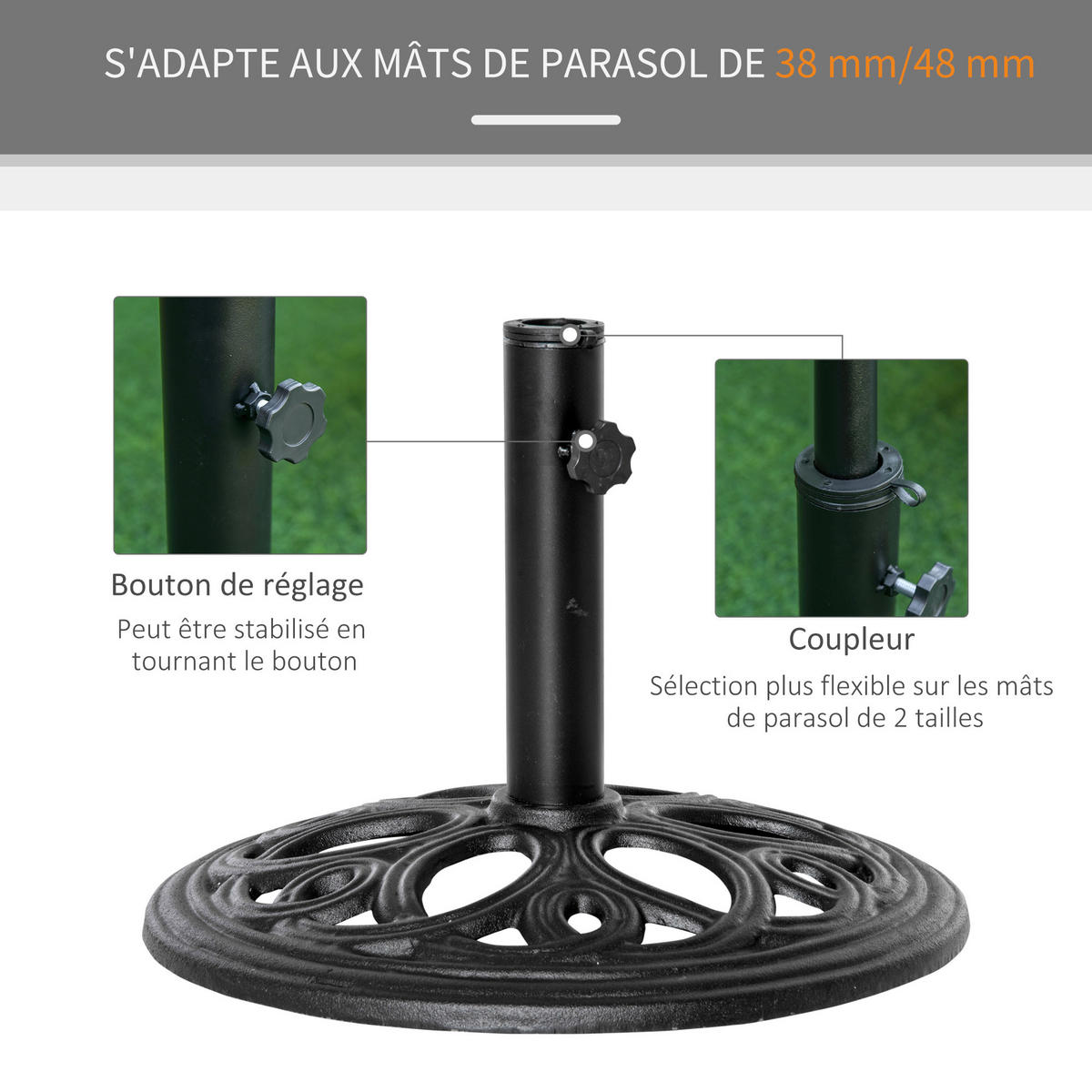 SONNENSCHIRMSTÄNDER Schwarz Ø 45/33,5 cm - Schwarz, Stein (45/45cm) - PANGIVO