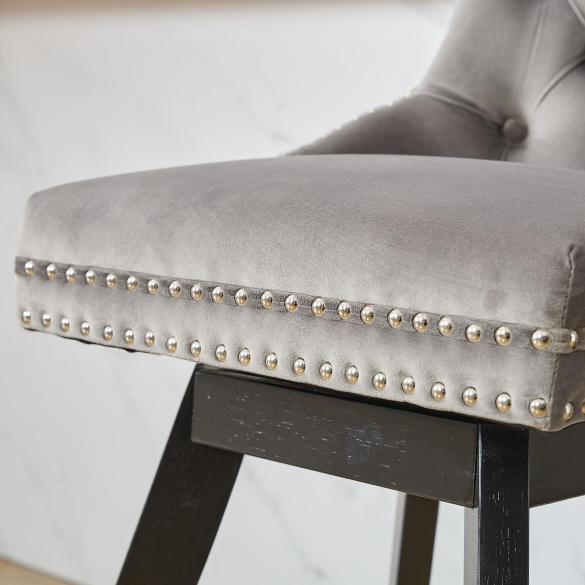 BARHOCKER 2er-Set Grau mit Samtbezug, Rückenlehne und 360° Drehfunktion - Grau, Textil (55/97.5/44.5cm) - PANGIVO