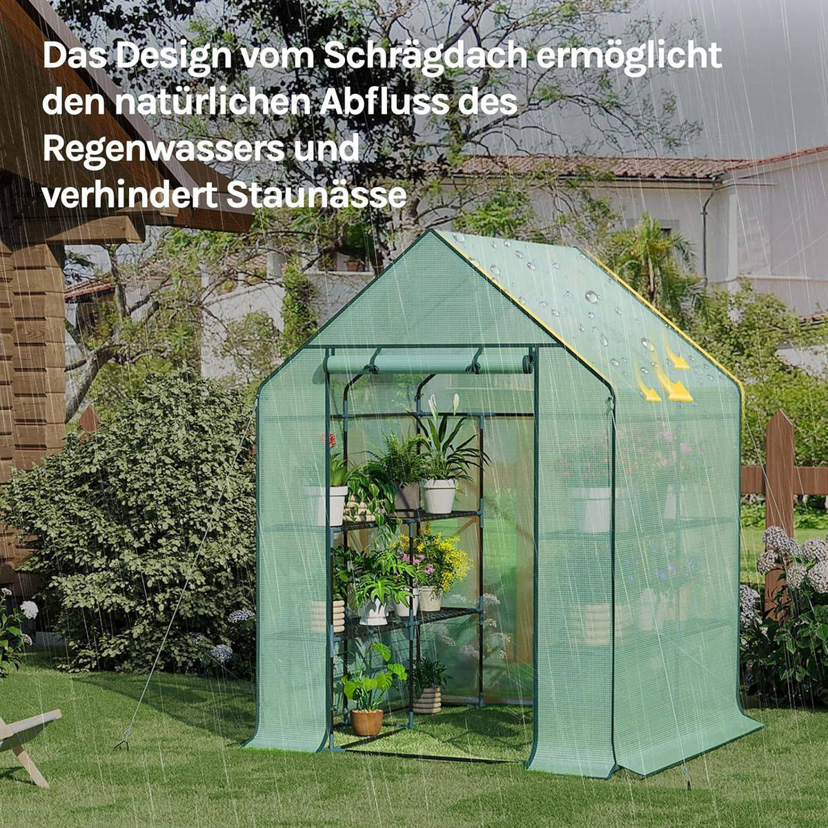 FOLIENGEWÄCHSHAUS, Metallgestell, 143 x 195 x 143 cm - Grün, Textil/Metall (143/195/143cm) - Woltu