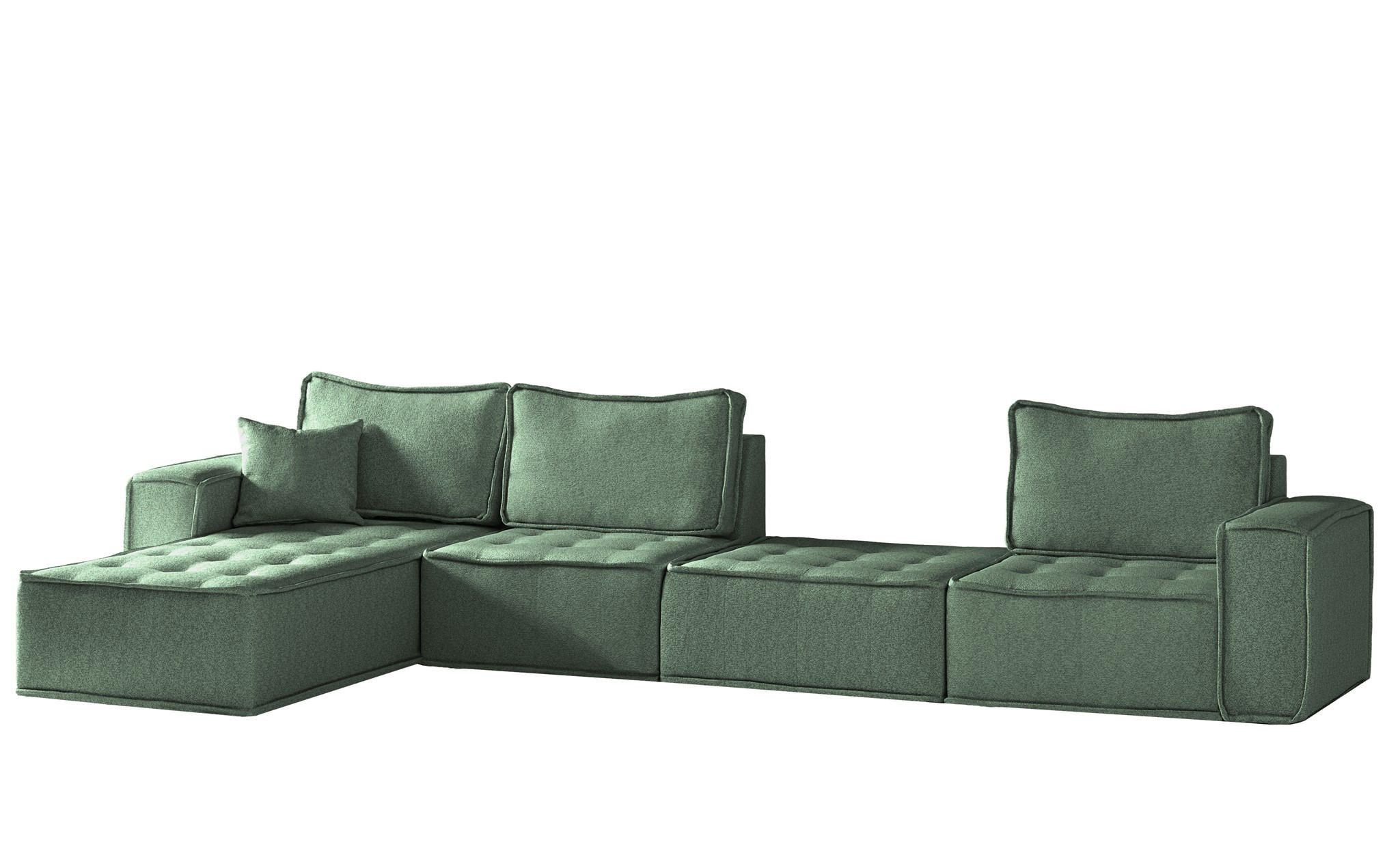 ECKSOFA Sande Xl In Raven - Grün, Holzwerkstoff/Textil (372/192cm) - Fun Möbel