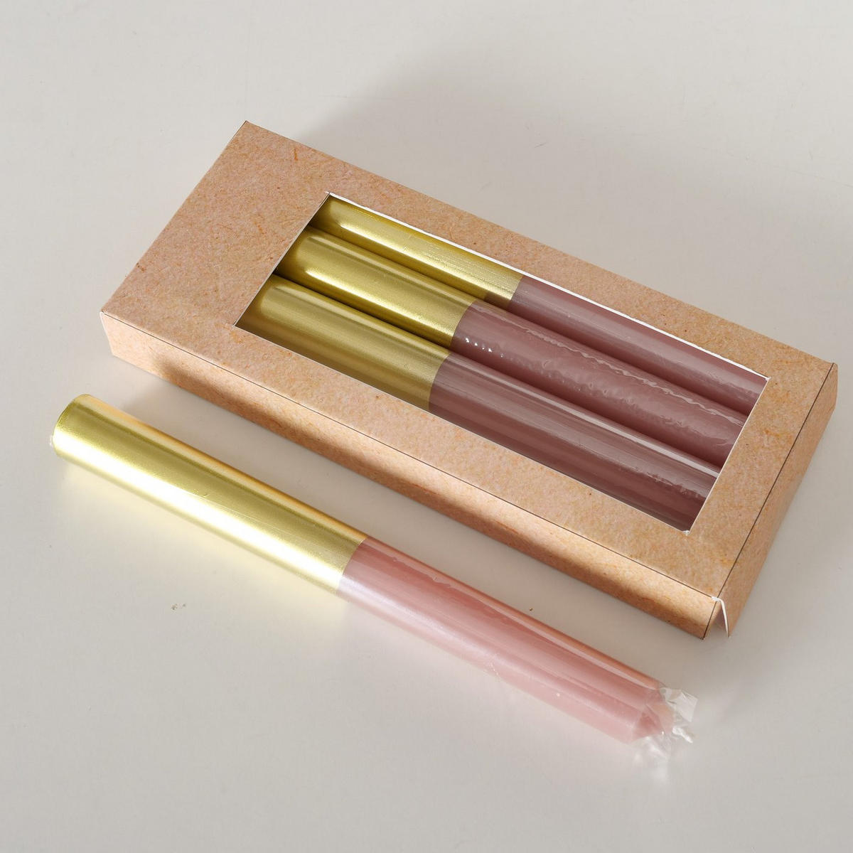 KERZEN mit goldener Verzierung 2,2/2,2/20 cm - Rosa, Paraffin (2.2/20/2.2cm) - Boltze Home