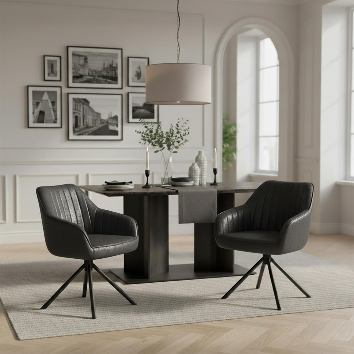 ARMLEHNSTUHL Mika-Maya 2er-Set - Schwarz, Textil/Metall (60/82/61cm) - DUBI Möbel