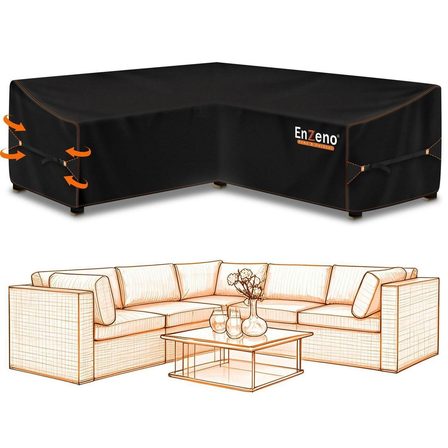 ABDECKHAUBE für L-Form Sofa Wasserdicht 180x250x90x80/65cm - Schwarz, Kunststoff (90/180/250cm)