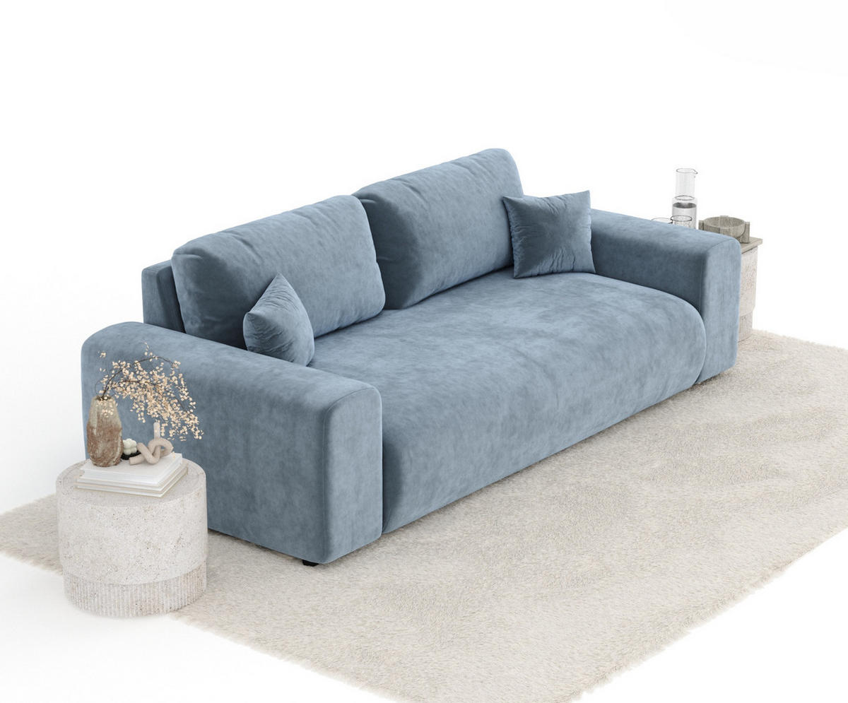 3-SITZER-SOFA Zanzibar Blau Grau Samtstoff - Blaugrau/Schwarz, Holz/Holzwerkstoff (213/79/108cm) - Maison de Reve