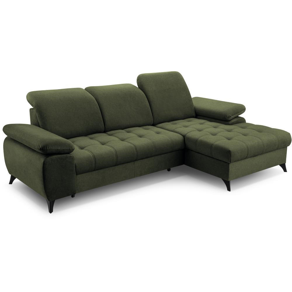 ECKSCHLAFSOFA Bello dunkelgrün rechts - Dunkelgrün/Schwarz, Textil (265/156cm) - Beautysofa