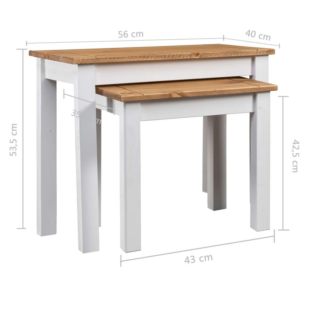 SATZTISCHE 2er set Weiß Massivholz Panama-Kiefer - Weiß, Holz (56/40/53.5cm) - vidaXL
