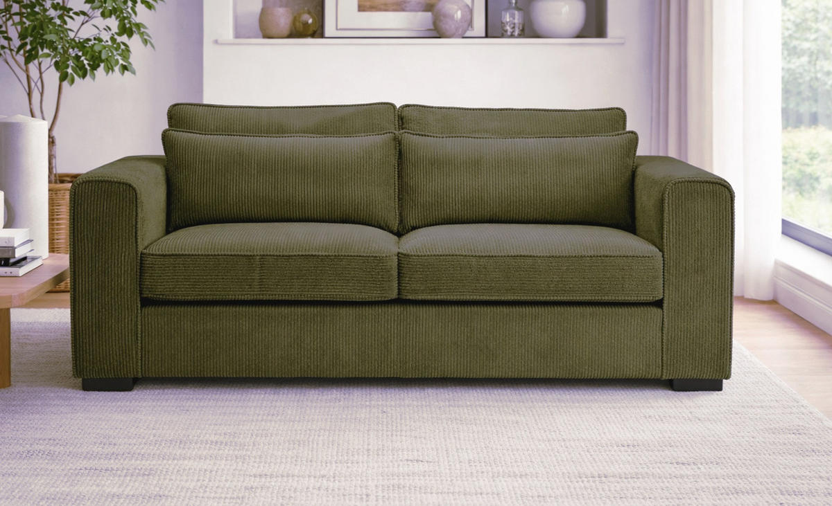 SOFA khaki Cord 3-Sitzer 241 cm, Couch mit Wellenfederung - Dunkelgrün/Schwarz, Holzwerkstoff/Kunststoff (241/92/112cm) - Inn.Furn