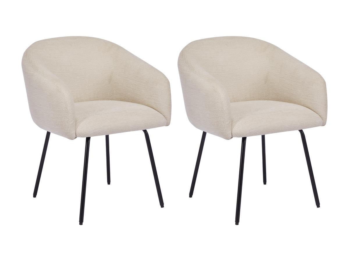 STUHL mit Armlehnen 2er-Set - Strukturstoff & schwarzes Metall - Cremefarben - NISTOSIA - Creme, Textil (62/78/61cm) - Vente-Unique