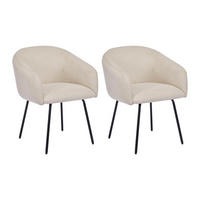 STUHL mit Armlehnen 2er-Set - Strukturstoff & schwarzes Metall - Cremefarben - NISTOSIA - Creme, Textil (62/78/61cm) - Vente-Unique