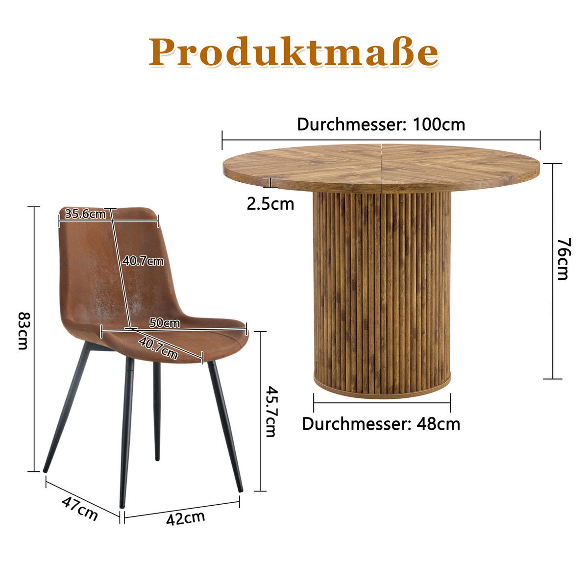 JÍDELNÍ SESTAVA kulatá 100 cm, 4 židle, vzhled dřeva - barva dubu, textil (100/76/100cm) - Urban Meuble