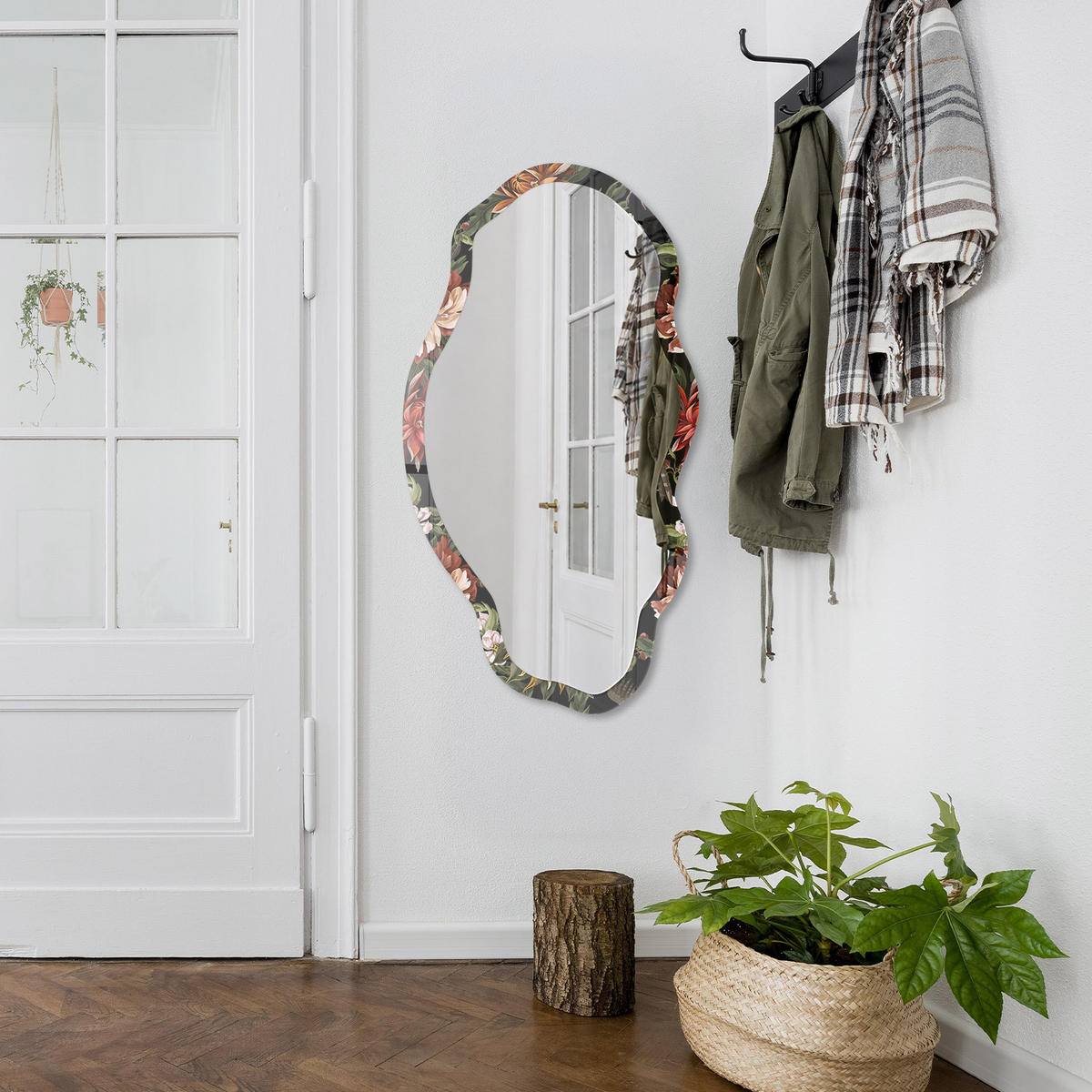 SPIEGEL 90x45 cm asymmetrisch mit Druck - Exotische Flora - Transparent, Glas (45/90/0.4cm) - TULUP