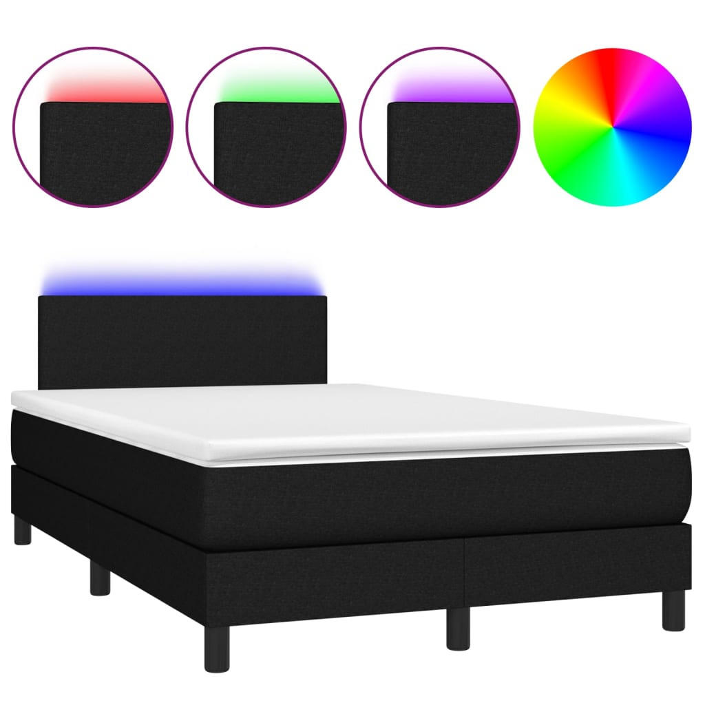 BOXSPRINGBETT MIT MATRATZE & LED SCHWARZ 120X200 CM STOFF - Schwarz, Textil - vidaXL