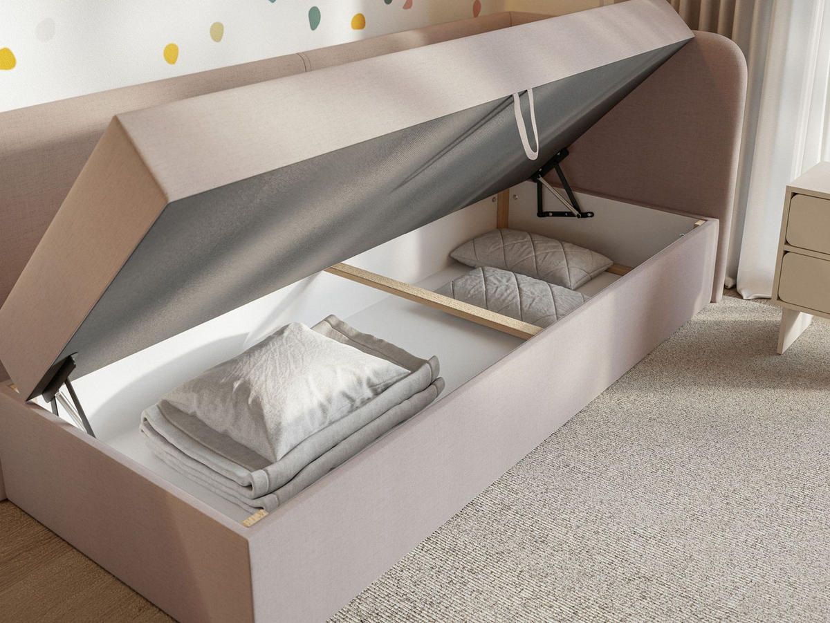 JUGENDBETT Calmmo Dunkelbeige mit Chenille-Bezug, Kopfteil rechts - Beige, Textil (90/200cm) - Selsey