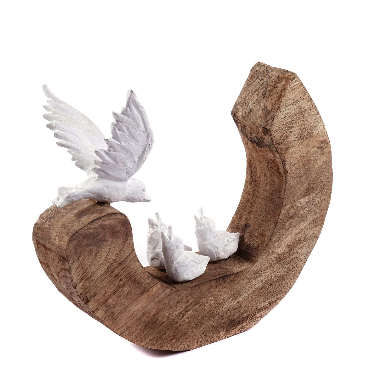 SKULPTUR Bird Family Mangoholz-Sockel weiß-natur - Naturfarben, Holz (25/29/13cm) - CREEDWOOD