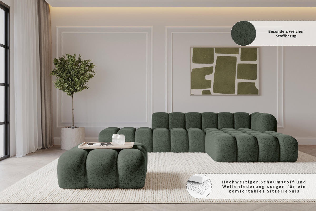 TABURET OLEA-PUF 91x87x44 cm Zelená Žinylka - černá/zelená barva, kompozitní dřevo/textil (91/44/87cm) - ALTDECOR