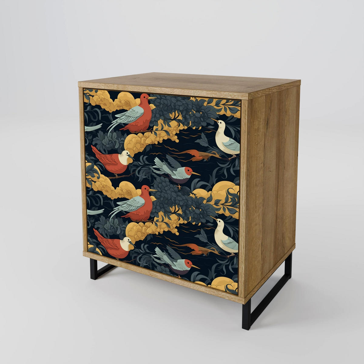 SIDEBOARD FOWLY DAZE, Eichefarben, 57,5x42x70,5 cm, Schwarze Metall-Sternfüße - Eichefarben/Multicolor, Holzwerkstoff/Metall (57.5/70.5/42cm) - SpaceRebels