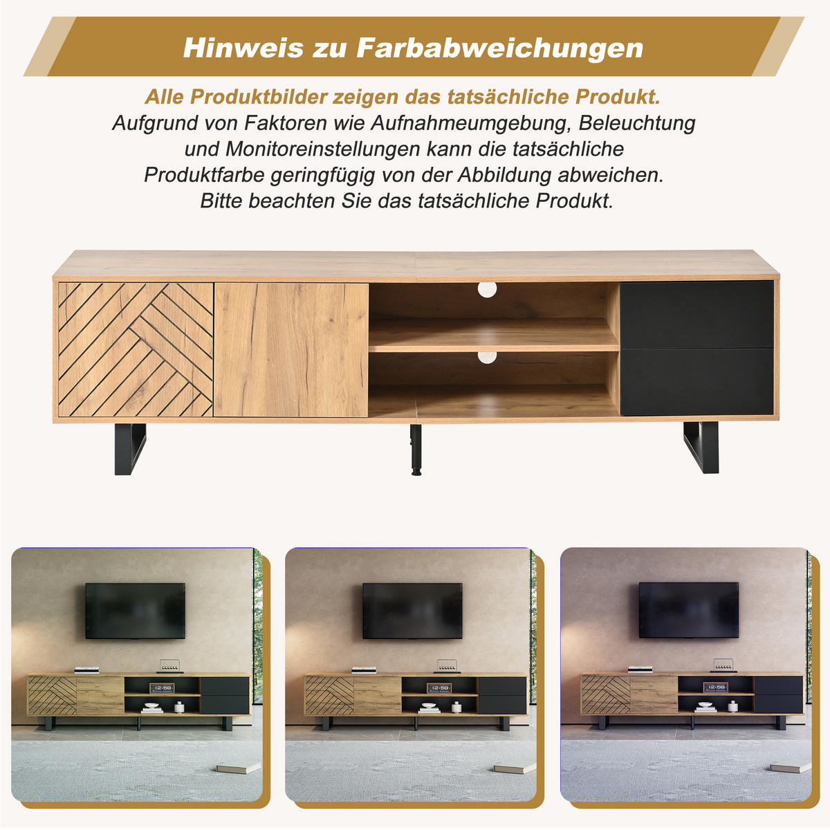 TV-SCHRANK Lowboard Holzoptik 180cm 2 Schubladen Modern - Multicolor, Holzwerkstoff (180/50/40cm) - FLIEKS