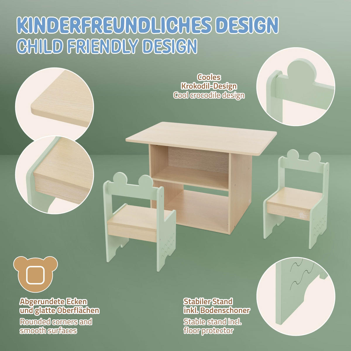 SITZGRUPPE Kinder - Naturfarben, Holz (80/50/48cm) - Joyz