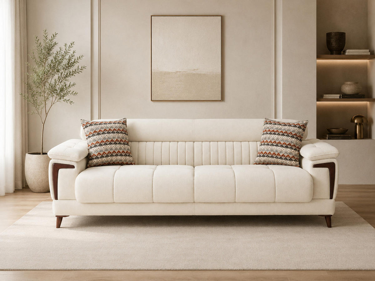 SITZGARNITUR Mendoza, Creme Stellvariante 3+3 - Bordeaux, Holz/Holzwerkstoff (240/80/95cm)