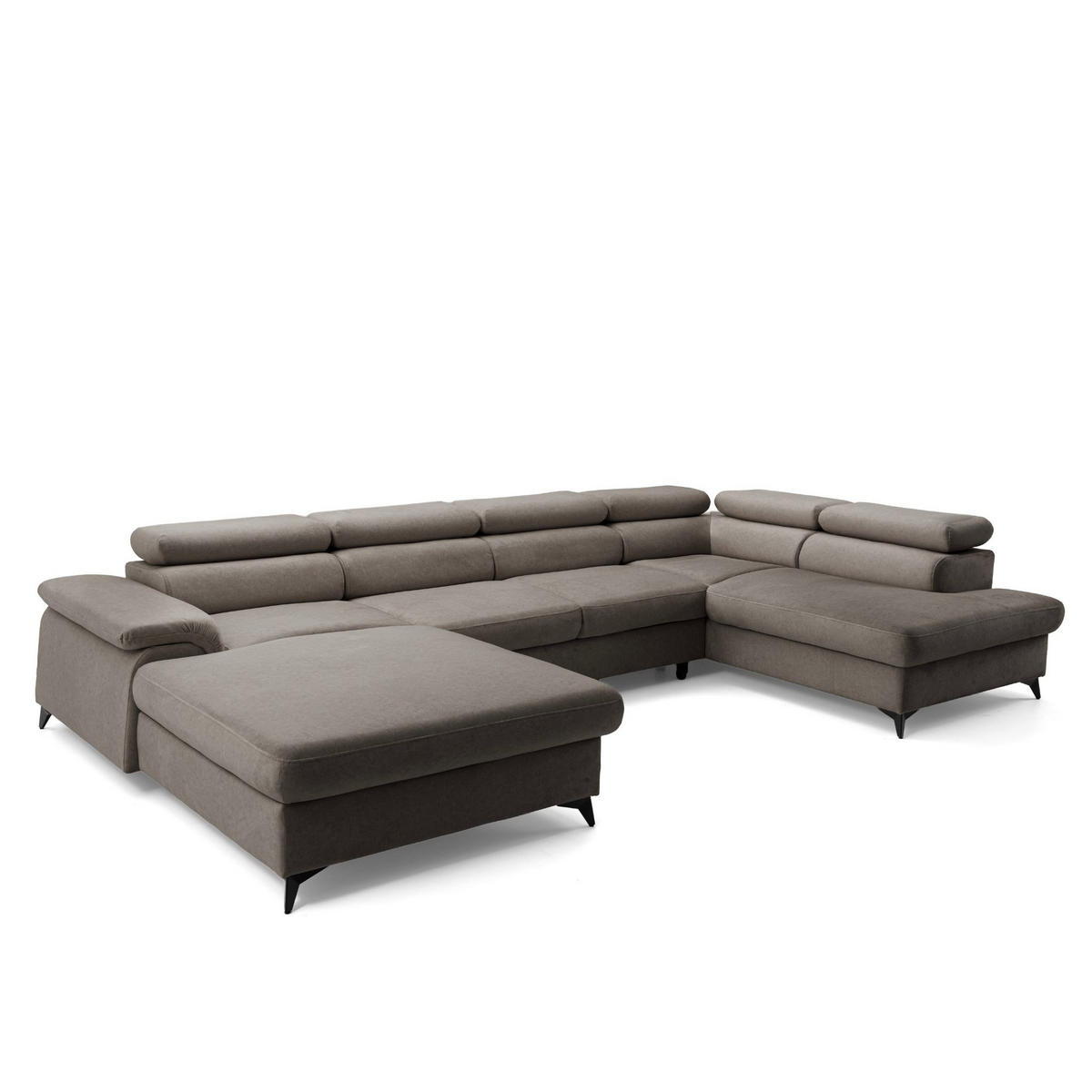ECKSOFA U-Form PLAZA U Rechts mit Schlaffunktion 125x256 Velours Dunkelgrau - Dunkelgrau/Schwarz, Holz/Kunststoff (210/95/350cm) - Muffo