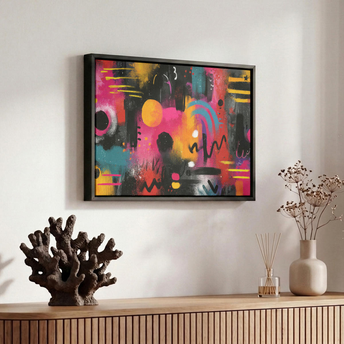 LEINWAND Bilder mit Rahmen - Farbflächen - Formen - Bunt - Abstrakt - 30x20 - Pink, Textil (30/20cm) - MuchoWow