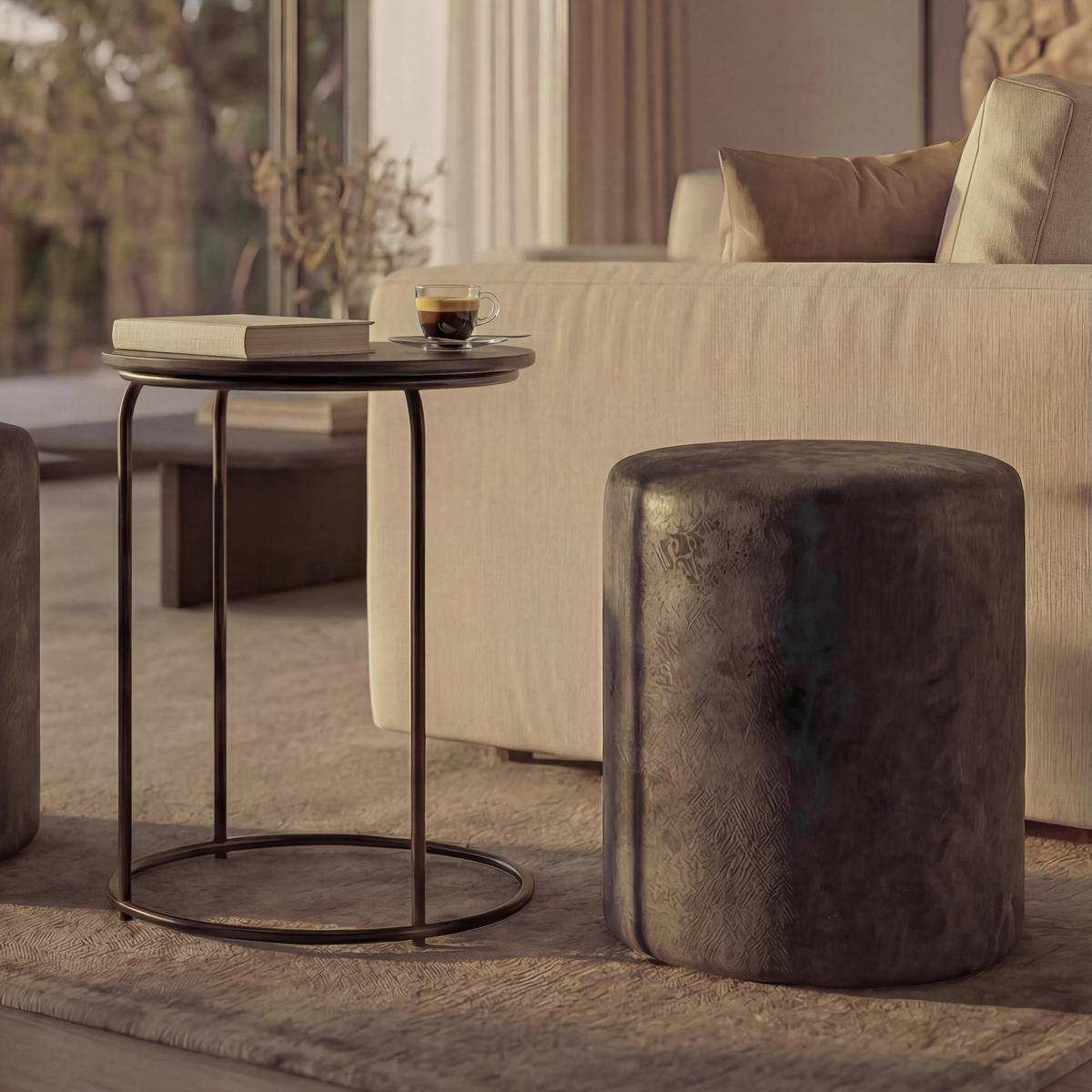 SITZHOCKER/BEISTELLTISCH Schwarz 2er-Set - Schwarz, Textil (39/53/39cm) - MCW