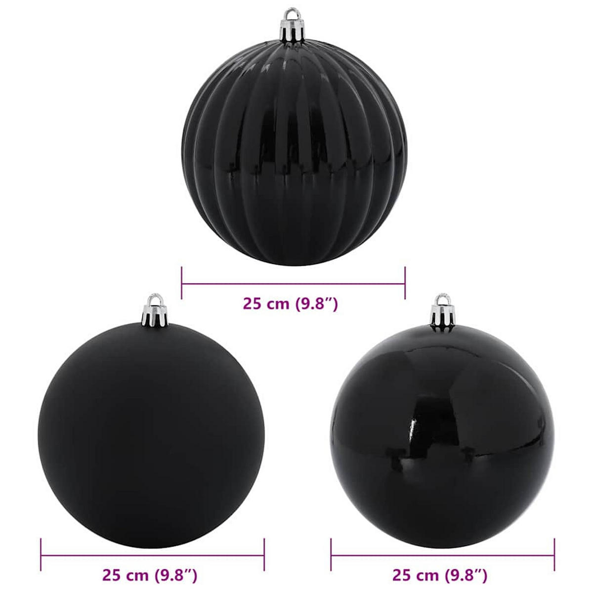 WEIHNACHTSKUGELSET XXL 3 -teilig 25/25/25 cm Schwarz Kunststoff - Schwarz, Kunststoff (25/25/25cm) - vidaXL