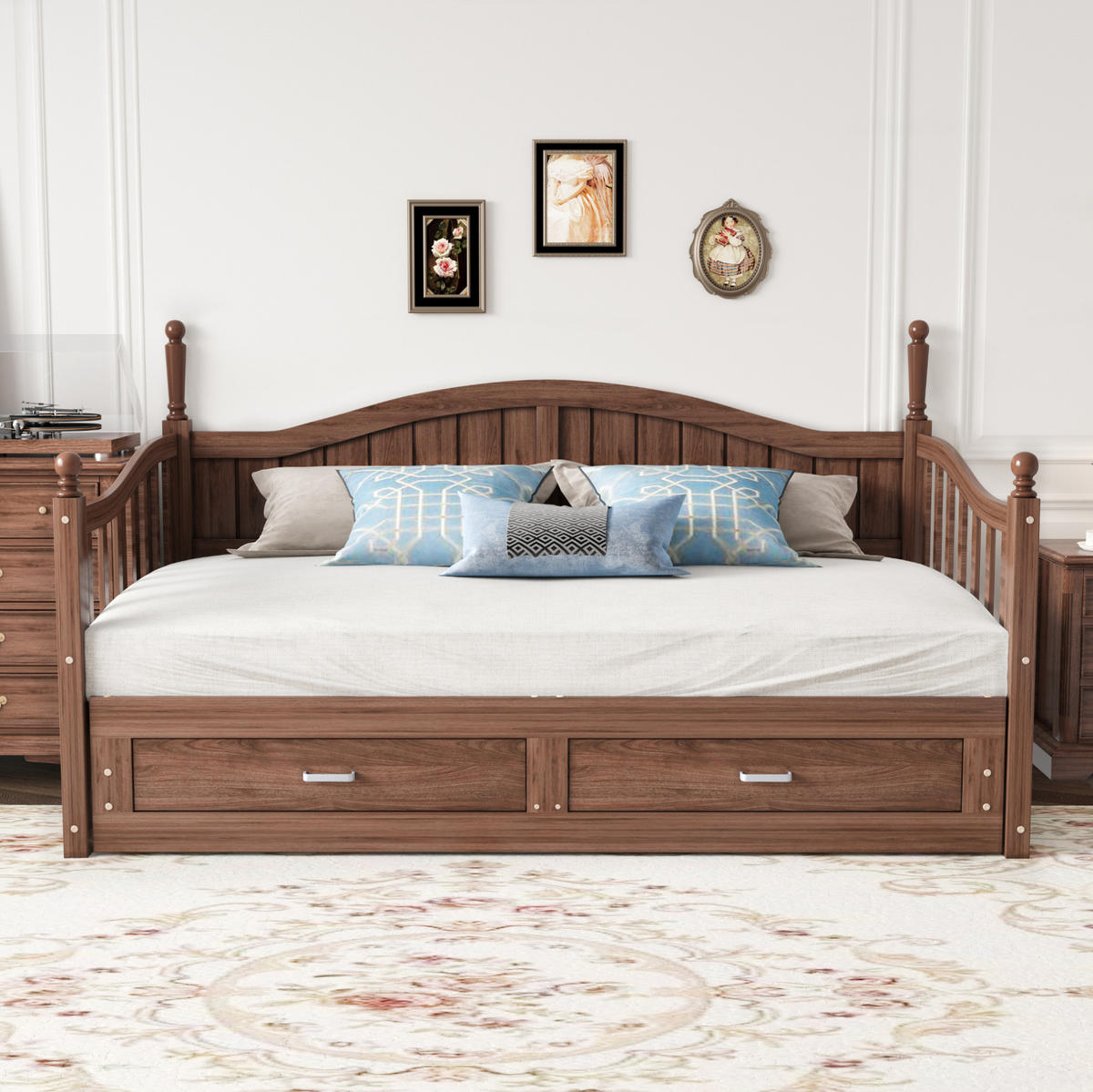 SCHLAFSOFA 90/190 cm ausziehbar auf 180/190 cm mit 2 Schubladen und Lattenrost, Nussbaum - Naturfarben, Holzwerkstoff (97/95/197cm) - Redom