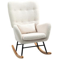 SCHAUKELSTUHL, Schaukelsessel mit Armlehne, Teddystoff-Optik, Cremeweiß - Creme/Naturfarben, Holz/Textil (69/100/92cm) - HOMCOM