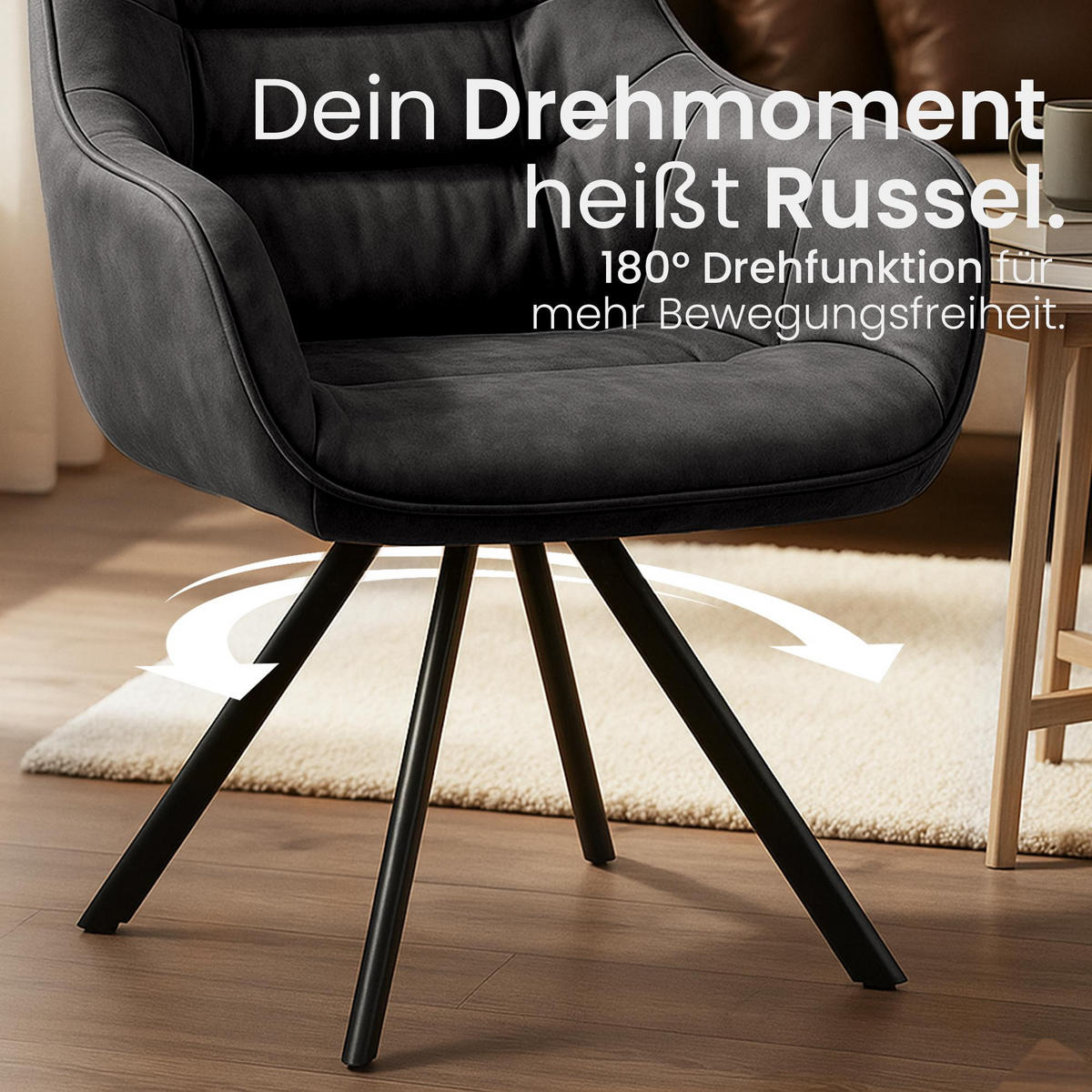 ARMLEHNENSTUHL Vintage Stoff schwarz - Schwarz, Textil/Metall (57/90/63cm) - CLP