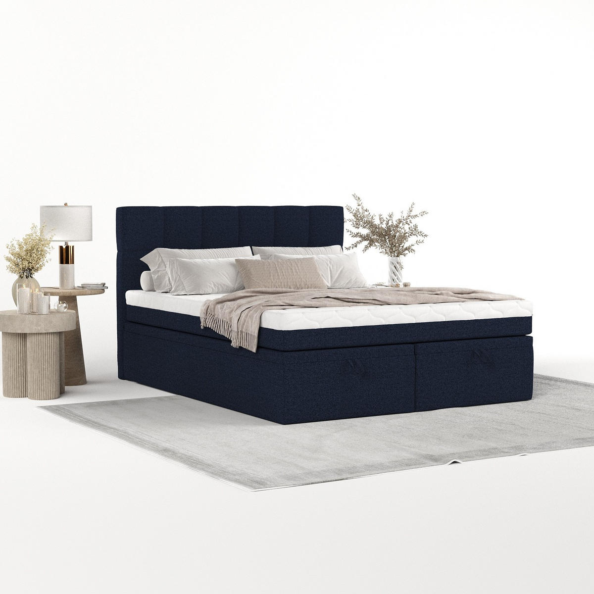 BOXBETT Elano 200/200 cm Marineblau im Riva Stoff - Schwarz/Dunkelblau, Holz/Holzwerkstoff (200/200cm) - AltaBeds