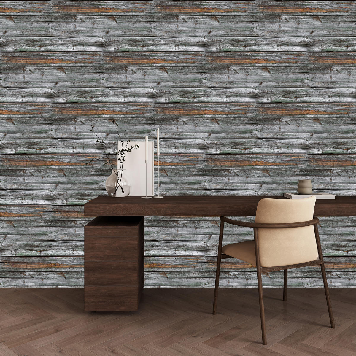VLIESTAPETE Holzbretter im Retro-Stil – Grau, Braun – 50x1000 cm - Braun/Grau, Papier (50/1000cm) - Muralo