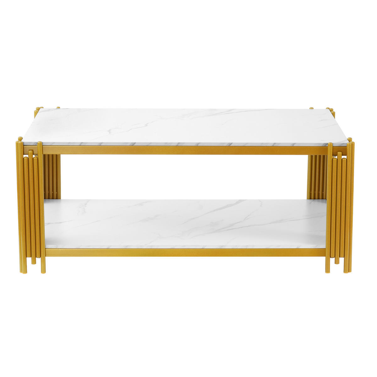 COUCHTISCH in Weiß-Gold Wohnzimmertisch mit Metallbeinen für Wohnzimmer, B140/T64/H46cm - Goldfarben/Weiß, Holzwerkstoff/Metall (64/114/46cm) - STILVORA