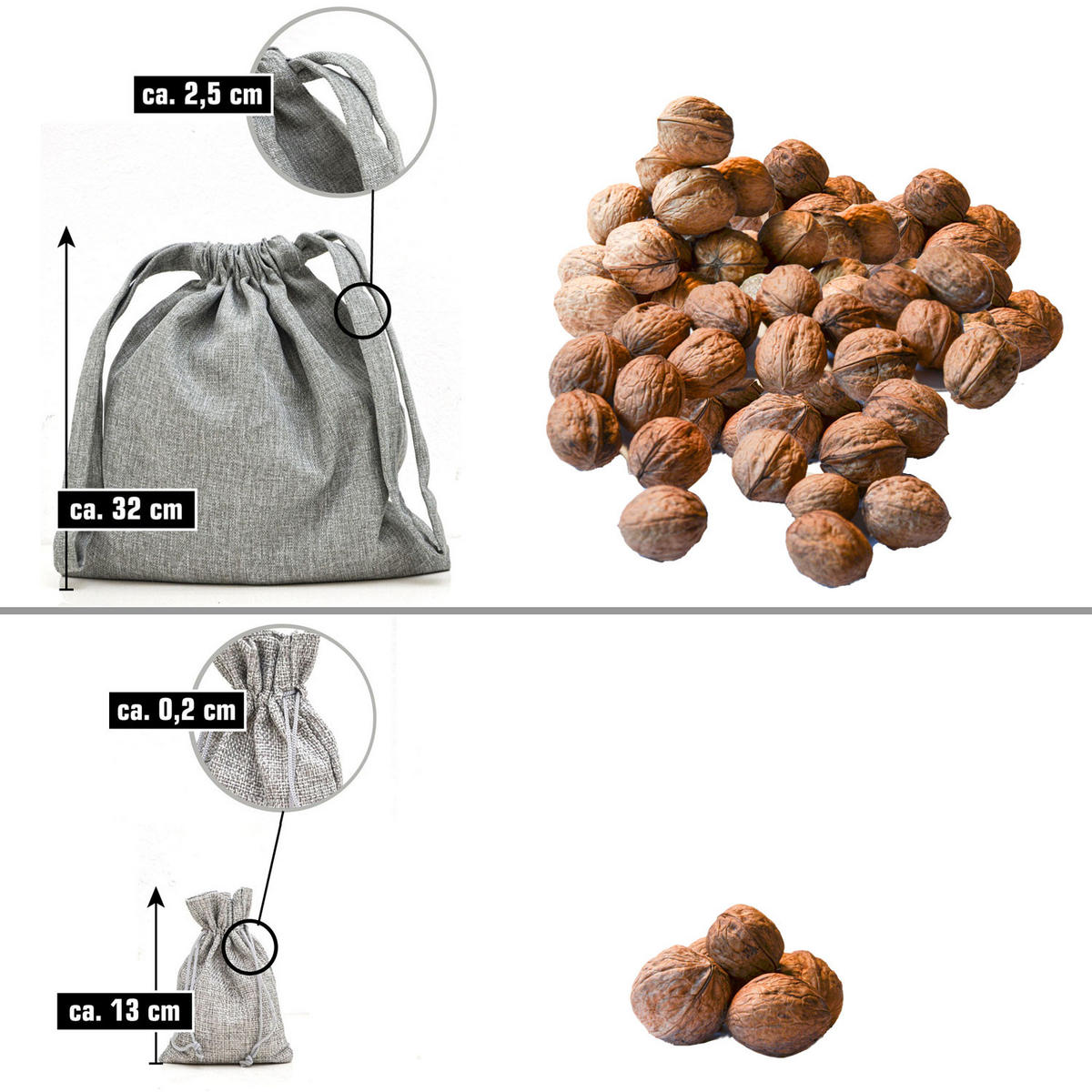 WEIHNACHTS-GESCHENKBEUTEL, 32/32 cm, Stoffbeutel, 6er Set - Grau, Kunststoff (32/1/32cm) - Dunedesign