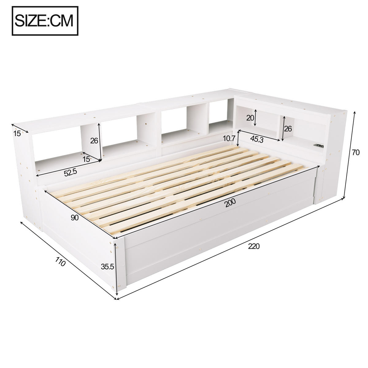 SCHLAFSOFA 90x200cm LED Stauraum Steckdose Massivholz Weiß - Weiß, Holzwerkstoff (90/200cm) - FLIEKS
