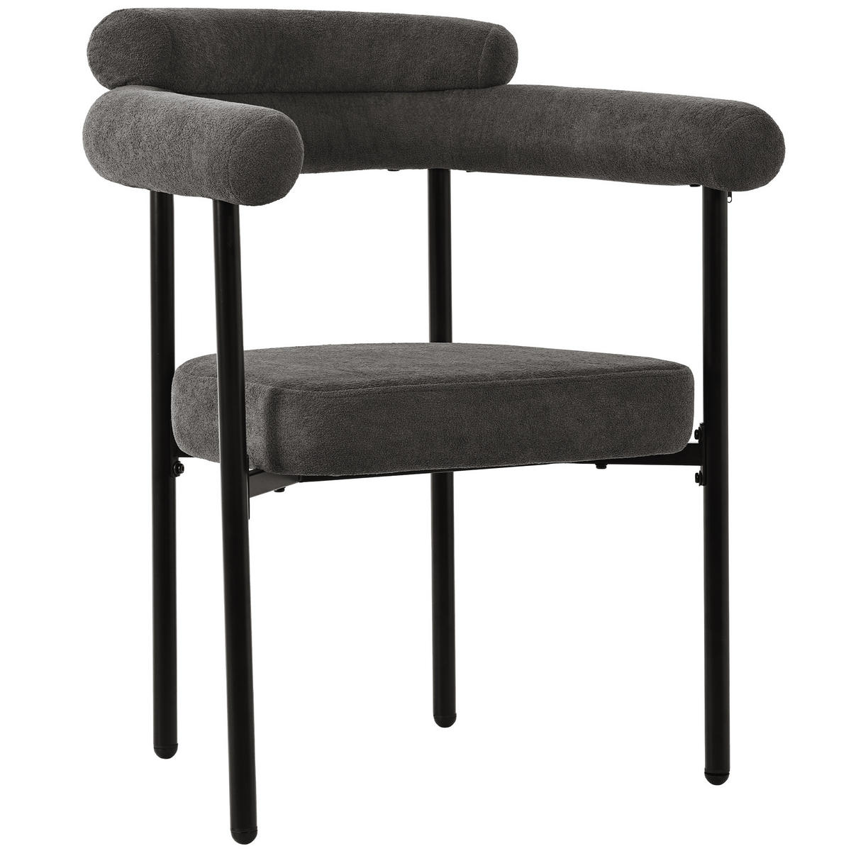 WOHNZIMMER STÜHLE mit Samtbezug, breitem Sitz und Eisenrohrgestell - Dunkelgrau, Textil (70/84/62cm) - EVRYAE