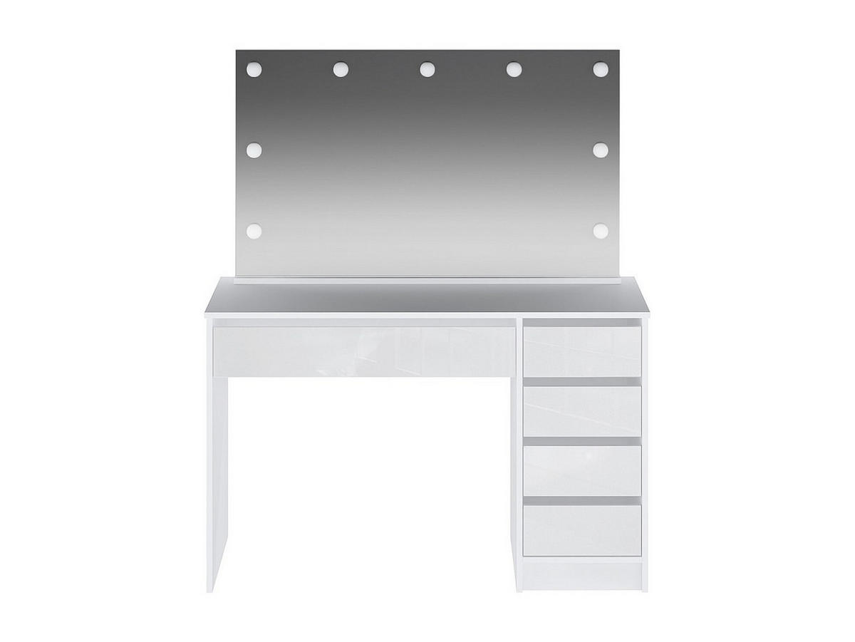 FRISIERTISCH mit LED-Spiegel – 5 Schubladen – Hochglanz Weiß – JENEMI - Weiß, Holz (120/142.6/55cm) - Vente-Unique