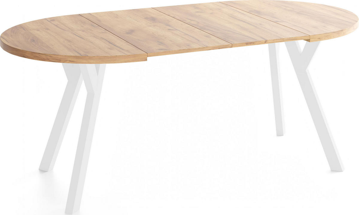 ESSTISCH Vero Weiß rund ausziehbar verlängerbar, Eiche Braun 90-190/90/77 cm - Eiche Wotan/Weiß, Holz/Holzwerkstoff (90/90/77cm) - WFL GROUP