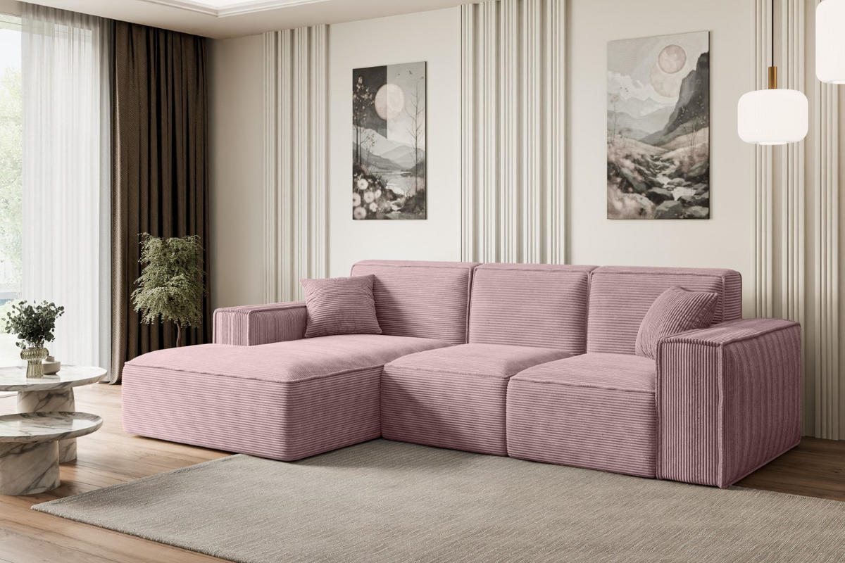 ECKSOFA Ottomane Links SERRA-L - 266x165x73 cm Rosa Cord - Schwarz/Rosa, Holzwerkstoff/Kunststoff (165/266cm) - ALTDECOR