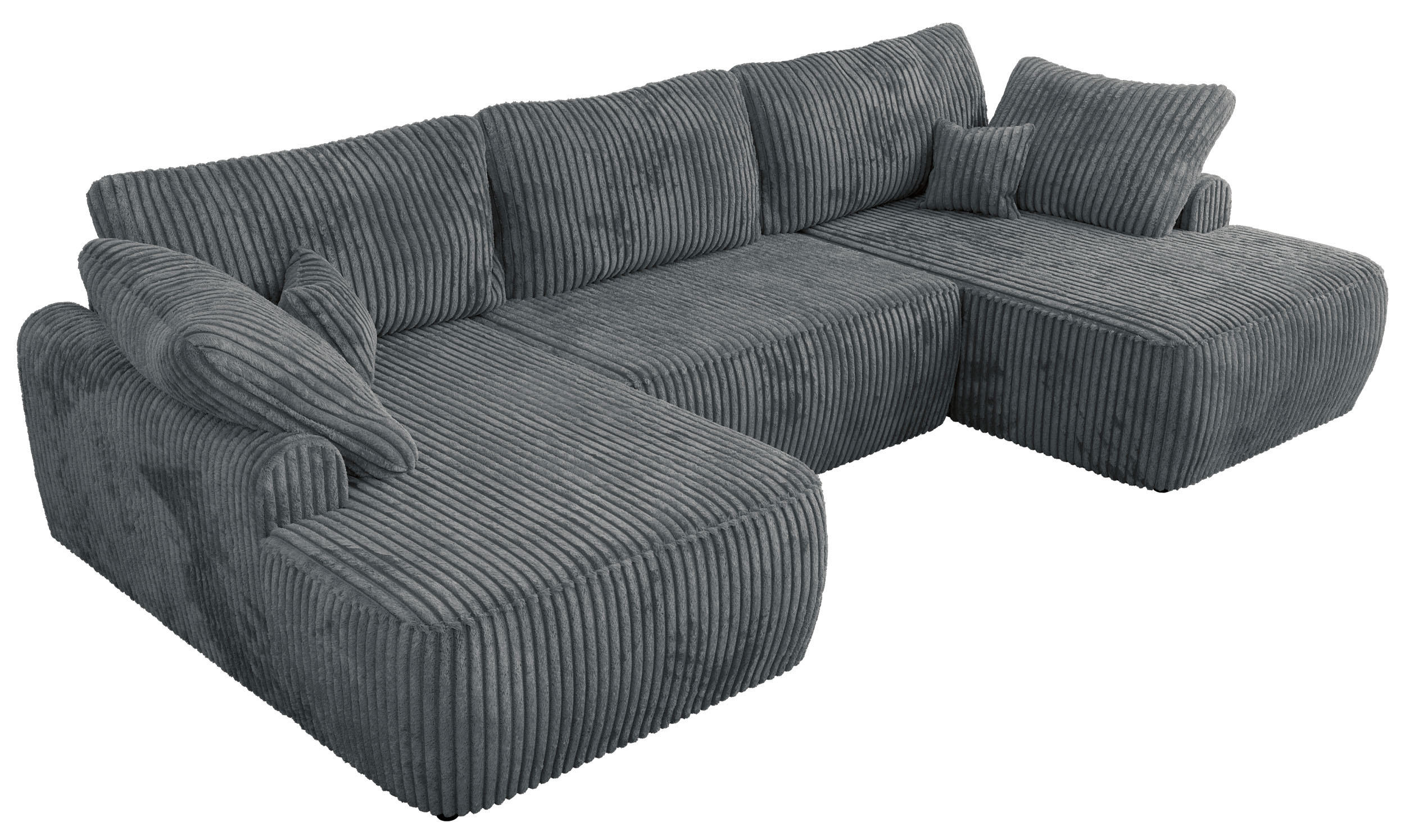 WOHNLANDSCHAFT CUBO U Dunkelgrau Cord - Dunkelgrau/Schwarz, Kunststoff/Textil (370/100/187cm) - MKS