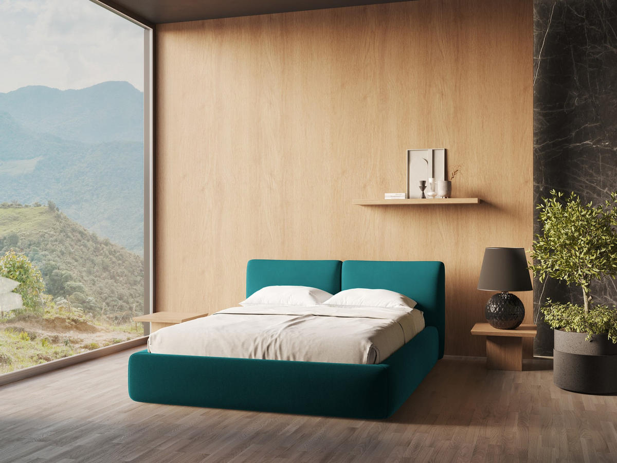 POLSTERBETT mit Bettkasten und Lattenrost 180x228 Blau - Blau/Petrol, Kunststoff/Textil (160/200cm) - Makamii