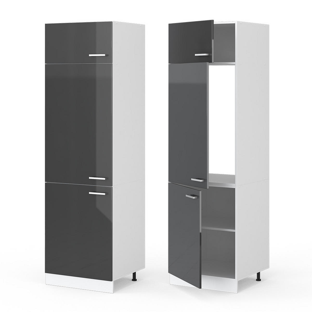 KÜHLUMBAUSCHRANK R-Line Anthrazit Hochglanz 60 cm - Schwarz Hochglanz/Anthrazit, Holzwerkstoff (60/206.8/57.2cm) - Vicco
