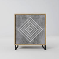 SIDEBOARD POLYGONAL ARTISTRY, Eichefarben, 57,5x42x67,5 cm, Schwarze Metall-Rahmenfüße - Eichefarben/Multicolor, Holzwerkstoff/Metall (57.5/67.5/42cm) - SpaceRebels