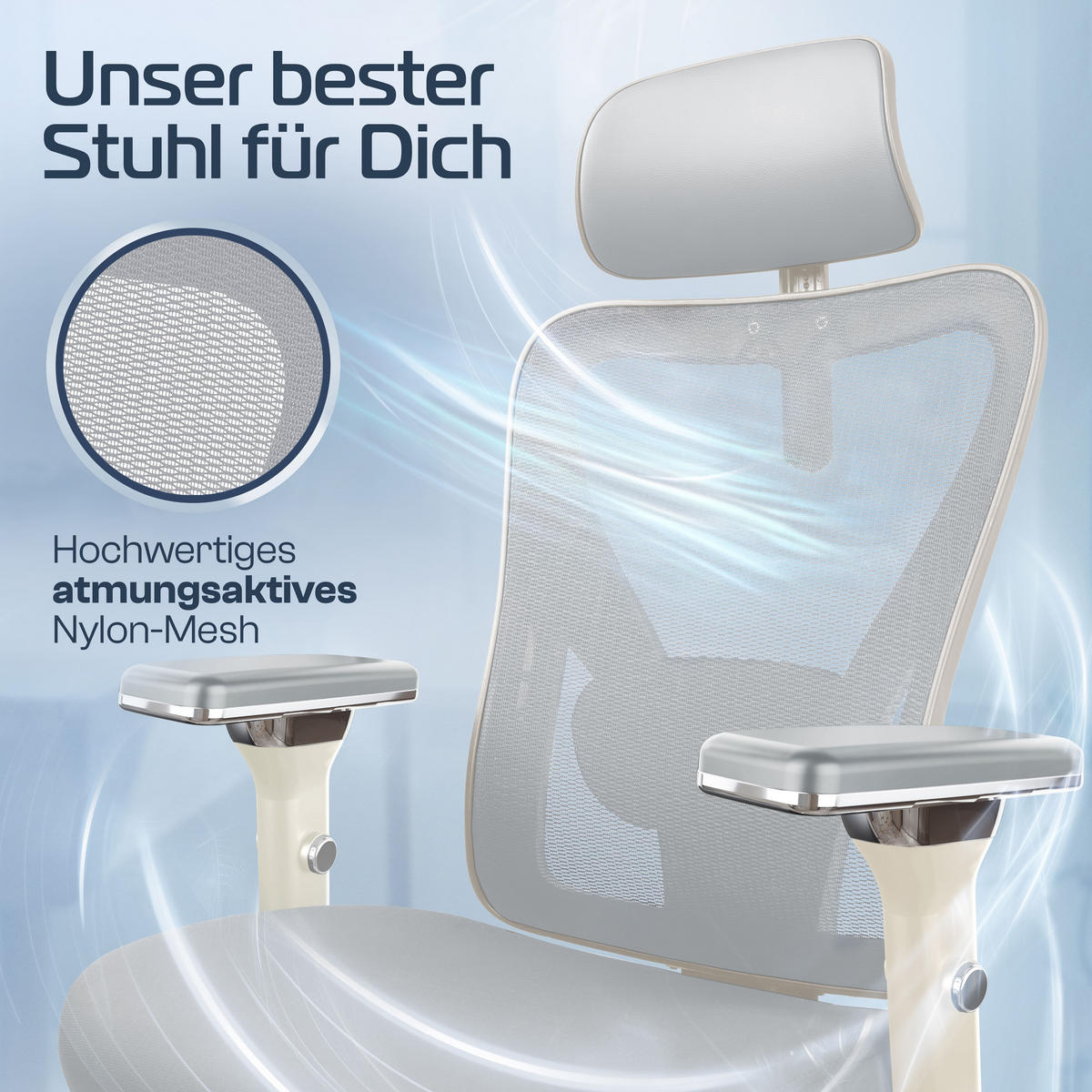 CLEVERSEAT Bürostuhl ergonomisch | Schreibtischstuhl mit Kopfstütze für Home Office Arbeitszimmer | Beige-Grau - Beige/Silberfarben, Kunststoff/Textil (70/134/70cm) - Clouvou