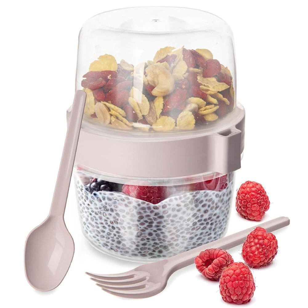 JOGHURTBECHER mit Löffel für die Lunchbox 370 ml - Creme, Kunststoff (10.5/13.5/12.5cm) - Orion 