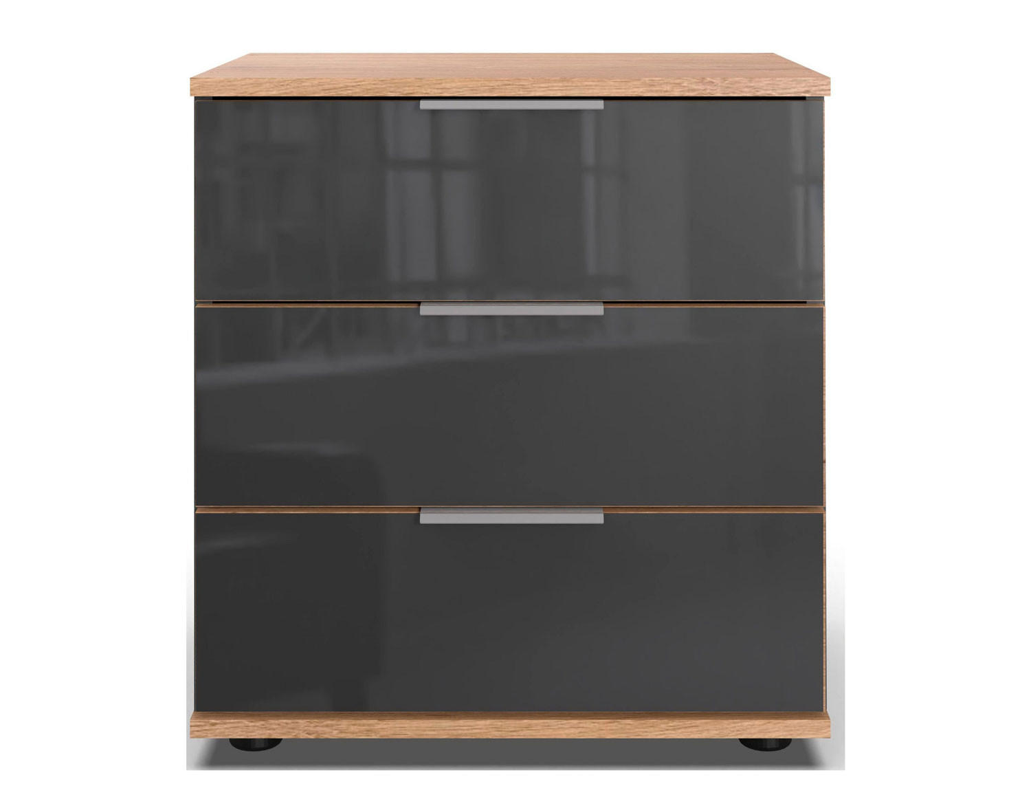 NACHTKONSOLE Saigon Plankeneiche / Glasgrau 46 / 38 / 58cm - Braun/Grau, Holz/Holzwerkstoff (46/58/38cm) - Wimex