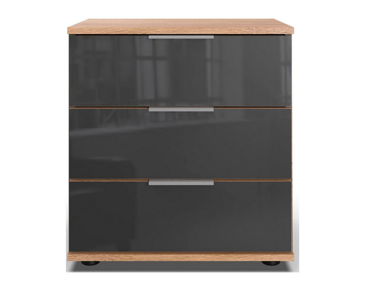 NACHTKONSOLE Saigon Plankeneiche / Glasgrau 46 / 38 / 58cm - Braun/Grau, Holz/Holzwerkstoff (46/58/38cm) - Wimex