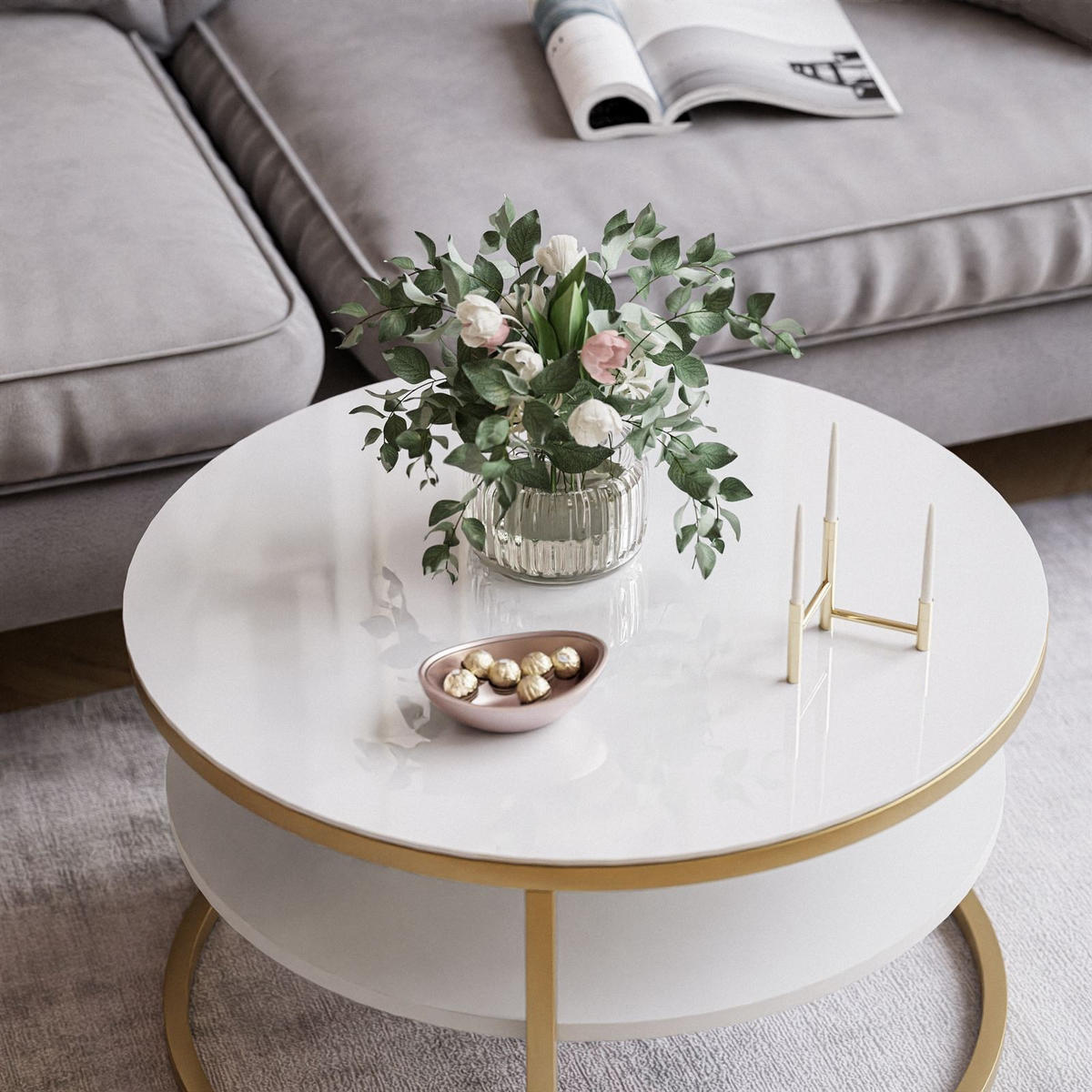 COUCHTISCH CIRI SLIM GLASS mit Regal - Goldfarben, Glas (60/60/41cm) - Lookway